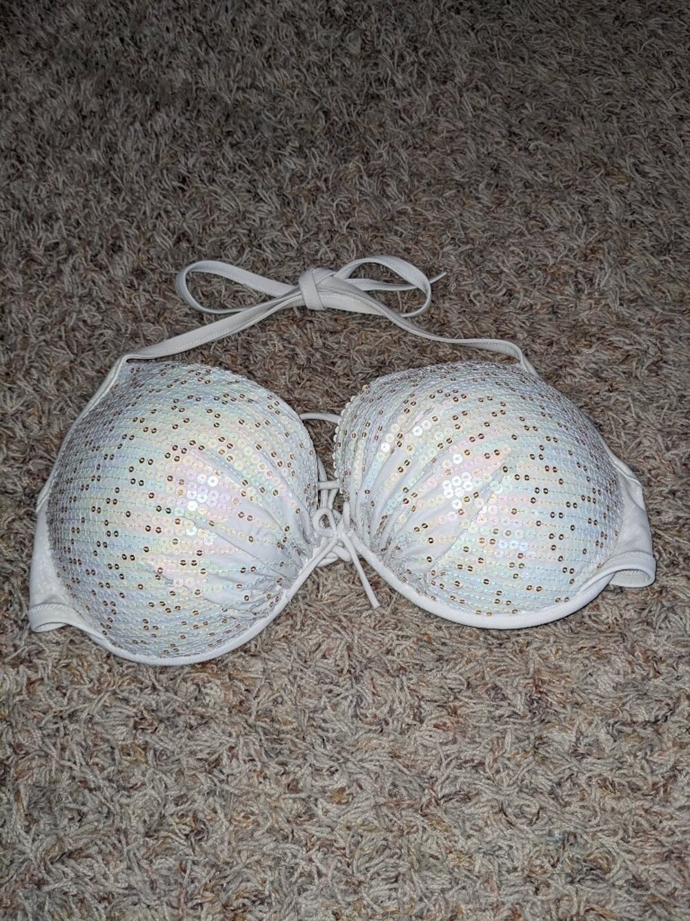 Victoria's Secret Bombshell Sequin Embellished Halter Bikini Top Sz 36DD